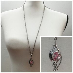 October Birthstone Pink Figural Swan Pendant Dainty Necklace